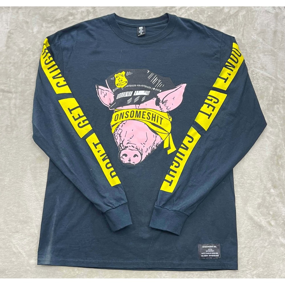 EUC Onsomeshit MFG Mens Pig Police Graphic Long Sleeve Shirt Black USA Made M
